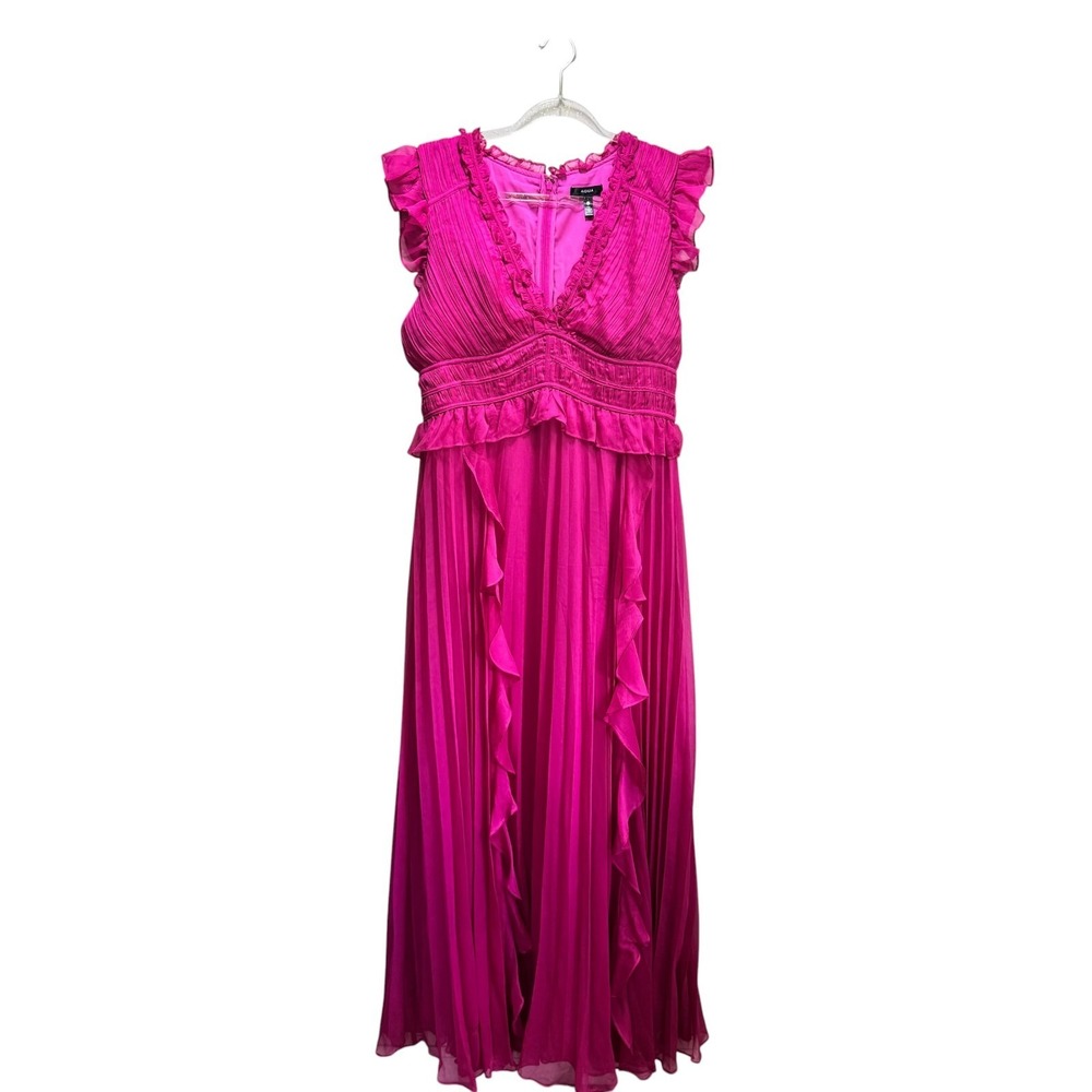 Aqua Bloomingdales Magenta Pink Flutter Formal Maxi Dress Pleated Ruffle Gown XL